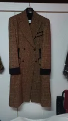 メゾンマルジェラ コート ターンアップ デザインテープ ブラウン CHECK Classic ウールコート ミニ彼氏Lookのサムネイル