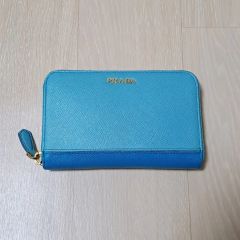 プラダ サフィアーノ レザー ロングウォレット バイカラー ブルー 長