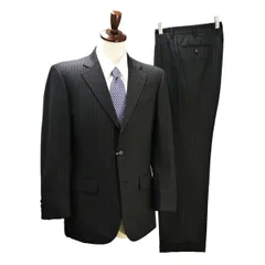 HARDY AMIES 2つボタン シングルスーツ 袖口3つボタン AB5 M ダークグレー ストライプ ツータック 春秋冬 819290-488 6NF166 【送料無料】【中古】【メンズビジネス】202606のサムネイル