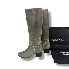 シャネル　CHANEL ワンポイント　ココマーク　ムートン　ロングブーツ　膝丈　グレー　37Cのサムネイル