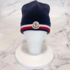 MONCLER モンクレール ビーニー ニット帽 帽子 ロゴワッペン トリコロール イタリア製 ヴァージンウール ブラック 黒 黒色のサムネイル