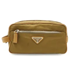 PRADA プラダ Re-Nylon リナイロン トライアングルロゴ クラッチバッグ ハンドバッグ ポーチ ナイロン ブラウン 茶 シルバー金具のサムネイル