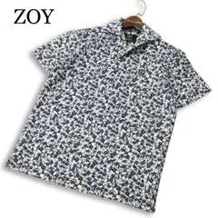 【美品】ZOY FOR MENS BIGI ゾーイ ゴルフ メンズビギ 春夏★ 半袖 総柄 花柄 ロゴワッペン ポロシャツ Sz.2 メンズのサムネイル