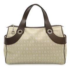 BVLGARI チャンドラ キャンバス レザー ハンドバッグ イタリア製