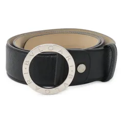 BVLGARI ブルガリ ブルガリブルガリ ベルト ラウンドロゴバックル グレインレザー ブラック 黒 シルバー金具 表記#110 実寸約87.5cm カット済 37890のサムネイル