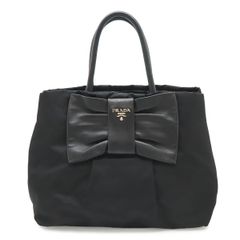 美品】PRADA プラダ リボン トートバッグ メタルロゴ ナイロン レザー