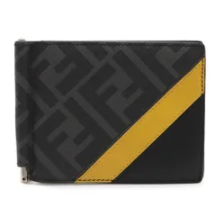 FENDI フェンディ ダイアゴナル ズッカ柄 FFロゴ 2つ折り札入れ 二つ折り財布 マネークリップ カードケース PVC レザー ブラック イエロー 7M0281のサムネイル