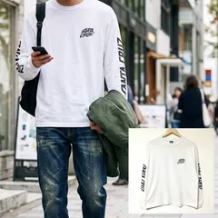 バックプリントが魅力【SANTA CRUZ】サンタクルーズ 長袖 Tシャツ ロンT スクリーミングハンド ストリート系 スケートボード オーバーサイズ ホワイト 白 トップス メンズ サイズS M相当 /M49306jQのサムネイル