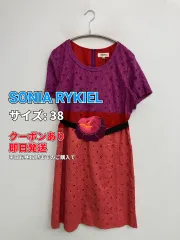 SONIA RYKIEL ソニアリキエル ワンピース 38 レッド コットン 花柄・ボタニカル柄 レース リボン 半袖 ひざ丈 台形 レディースのサムネイル