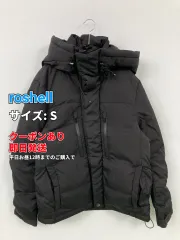 roshell ロシェル ダウンジャケット/コート S ブラック 無地 ジップアップ フードあり ボタン留め ミドル丈 メンズのサムネイル
