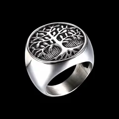 【A073】リング　メンズ　レディース　指輪　アクセサリー　ファッション  　シルバー　木　お洒落　20号のサムネイル