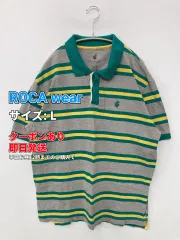 ROCA wear ロカウェア ポロシャツ L グレー ボーダー柄 ワンポイント ブランドロゴ 半袖 メンズのサムネイル