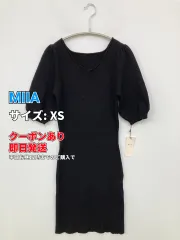 MIIA ミーア ワンピース XS ブラック 無地 半端袖 ひざ丈 タイト レディースのサムネイル