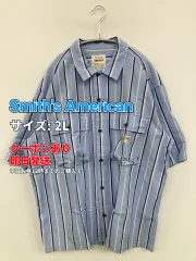 Smith's American シャツ/ブラウス 2L スカイブルー コットン ストライプ柄 ワンポイント ブランドロゴ ミドル丈 半袖 レギュラーカラー メンズのサムネイル