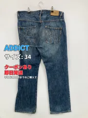ADDICT デニムパンツ 34 ブルー 無地 フルレングス ワンポイント 刺繍 スタンダード ストレート レギュラー ヴィンテージ メンズのサムネイル
