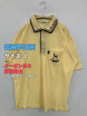 SIMPSON シンプソン ポロシャツ L イエロー ワンポイント ブランドロゴ 刺繍 ライン柄 半袖 メンズのサムネイル