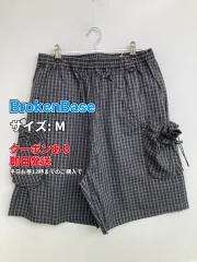 BrokenBase ブロークンベース カーゴパンツ M ブラック コットン ナイロン チェック柄 スタンダード ストレート レギュラー ウエストゴム・紐 ショート・ひざ上丈 メンズのサムネイル