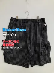 BrokenBase ブロークンベース カーゴパンツ L グレー ショート・ひざ上丈 コットン ナイロン チェック柄 スタンダード レギュラー ウエストゴム・紐 メンズ レディースのサムネイル