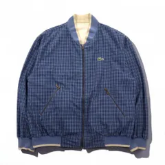 LACOSTE 80年代 リバーシブル スウィングトップ ハリントンジャケット XL ネイビー ベージュ チェック ワンポイントロゴのサムネイル