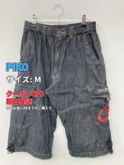 PIKO ピコ デニムパンツ M ネイビー ハーフ・ひざ丈 無地 ワンポイント ブランドロゴ ワイド・ルーズ レギュラー ウエストゴム・紐 ヴィンテージ メンズのサムネイル