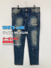 WHITE LINE デニムパンツ MEDIUM ブルー レギュラー ストレート スタンダード 無地 フルレングス ヴィンテージ クラッシュ・ダメージ メンズのサムネイル