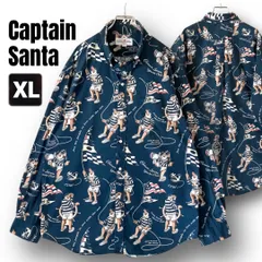 キャプテンサンタ/Captain Santa★総柄ボタンダウンカラー長袖シャツ★オーバーサイズ★マリン柄★ネイビー★メンズXL   #2607J024のサムネイル