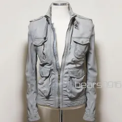 【クラッシュレザー加工】ニールバレット Ｍ65 レザージャケット XS S M相当 ライトグレー Neil Barrett 羊革 シワ ウォッシュド 色ムラ加工 Y2K イタリア製 USED品のサムネイル