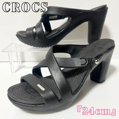 24 クロックス　crocs サイプラス　黒　ブラック　サンダル　ヒール　W8 crocs】クロックス サイプラス ヒールサンダル W7 ブラック 24cm 約8cm