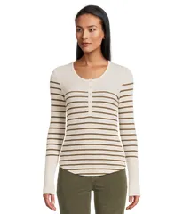 スプレンディット レディース トップス シャツ Splendid Thermal Forevr Stripe Henley Pale Oak Heathe ストライプのサムネイル
