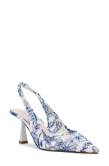 ベッツィジョンソン レディース シューズ ヒール Betsey Johnson Clark Slingback Pump White Blue Floral ホワイトのサムネイル