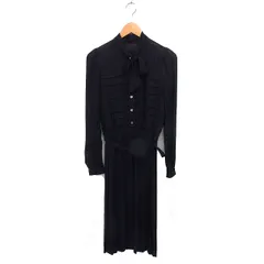 パンソー Pinceau ストライプ フレア ワンピース ロング ベルト ボウタイ 透け感 長袖 黒 ブラック /NT14のサムネイル