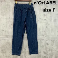 n'Or LABEL ノアールレーベル デニム ラップパンツ フリーサイズ F インディゴブルー コットン100% パンツ ジーパン ジーンズ ワイドパンツ ウエストゴム ゆるっと カジュアル 体型カバー 大人可愛い リラックス ボトムス  ★ ■■のサムネイル