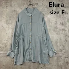 Elura エルーラ ギャザーシャツ ブラウス Fサイズ ライトブルー くすみカラー ドローストリング ウエスト絞り バンドカラー 長袖 トップス オーバーサイズ 体型カバー 着痩せ 春 秋 レディース きれいめ カジュアル シンプル ★ ■◇ ◇■のサムネイル
