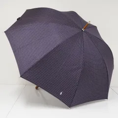 傘 Polo Ralph Lauren ポロラルフローレン USED美品 ネイビー 格子柄 細巻 ポロ刺繍 高級 紳士傘 グラス骨 超大判 65cm S4149のサムネイル