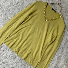 ANNE KLEIN スパンコール付きニット イエロー M Ｖネック キレイめ 華やかのサムネイル