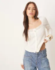 フリーピープル レディース アウター カーディガン レース Free People Lets Party lace insert cardigan CLEAN IVORY アイボリーのサムネイル
