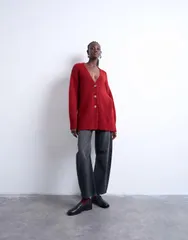 トップショップ レディース アウター カーディガン ニット Topshop knit longline easy cardigan Red レッドのサムネイル