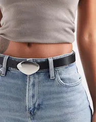エイソス レディース アクセサリー ベルト ジーンズ ASOS DESIGN waist and hip abstract plate jeans belt Black ブラックのサムネイル