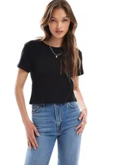 モンキ レディース トップス Tシャツ Monki shrunken tee Black ブラックのサムネイル