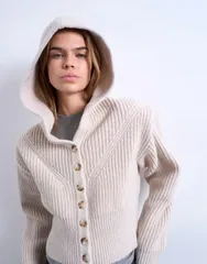 トップショップ レディース アウター カーディガン ニット パーカー Topshop knit button up shoulder padded hoodie in oatのサムネイル