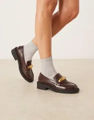 エイソス レディース シューズ スリッポン・ローファー ASOS DESIGN Wide Fit Mistral trim detailoafers BROWN ブラウンのサムネイル