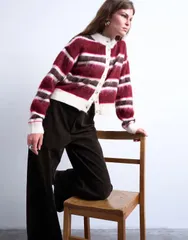 トップショップ レディース アウター カーディガン ニット Topshop knit fluffy striped cardigan pink ピンクのサムネイル