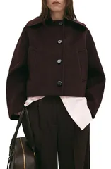 マンゴ レディース アウター ジャケット・ブルゾン ウール MANGO Wool Blend Crop Jacket Maroon マルーンのサムネイル