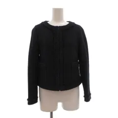 B&Y ユナイテッドアローズ BEAUTY&YOUTH ビューティー&ユース ノーカラージャケット ツイード S 紺 ネイビー フリンジトリム ウール /SX ■ECF006のサムネイル