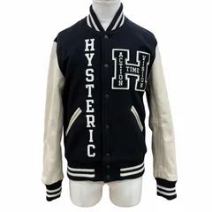 良品▼HYSTERIC GLAMOUR ヒステリックグラマー 02223AB09 ウール90% SEE NO EVIL刺繍 ヴァーシティ レザー 袖革スタジャン M 正規品のサムネイル