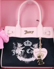 JUICY COUTURE スコティッシュ・ドッグ・デイ・ドリーマー トートバッグ ヴィンテージ ギャル ツアーベルベット ブラック ピンクのサムネイル