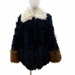 極美品◇MARNI マルニ 24AW GIMX0270Q0 ロングヘア ラムファー 羊革 シェアリングジャケット ネイビー 40 イタリア製 正規品 レディースのサムネイル