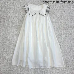 cherir la femme セーラーカラー ノースリーブ ワンピース リボン リネン混 ホワイト Mのサムネイル