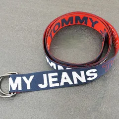 [SJk] 美品 トミージーンズ TOMMY JEANS ベルト ロング ガチャベルト Dリング ナイロン カジュアル ロゴ入り ネイビー レッド 美品 メンズ レディース ユニセックスのサムネイル