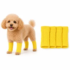 犬用 レッグウォーマー 4枚組 犬 靴下 足カバー レッグカバー 包帯カバー 傷なめ対策 汚れ防止 防寒 擦れ対策 イエロー Sサイズのサムネイル